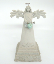 Angel Bless This Garden Statue Holding Spade Watering Can 10&quot; Fleur de Lis - £11.15 GBP