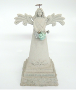 Angel Bless This Garden Statue Holding Spade Watering Can 10&quot; Fleur de Lis - £11.02 GBP