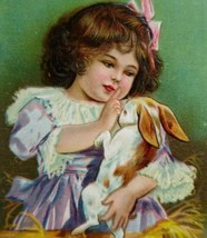 Antique Easter Greeting Postcard Bunny Girl Pastel Eggs Winsch Back Rome NY 1908 - £14.80 GBP