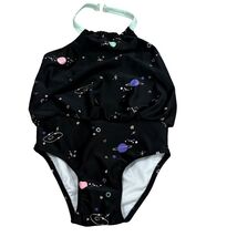 Cat &amp; Jack Girls 3T Space Print Halter One-Piece Swimsuit Black - $14.40