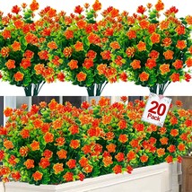 Turnmeon 20 Pack Artificial Fall Flowers Plants Outdoor Uv, Dark Orange - £29.50 GBP