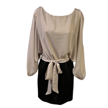 Poetry Womens Taupe Black Split Long Sleeve Tie Belt Sheath Mini Dress Small - £17.87 GBP