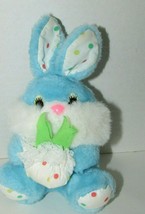 Dollcraft vintage plush small blue bunny rabbit polka dot feet ears basket  - $12.86