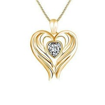 Angel Wings Necklace with Heart Moissanite 14K Yellow Gold Plated For Her Gifts - £90.50 GBP