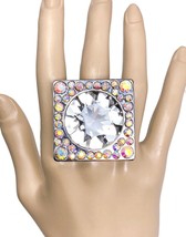 Clear Kaleidoscope Crystal AB Accents Statement Cocktail Stretching Ring - £14.94 GBP
