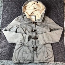 Abercrombie &amp; Fitch Toggle Coat Womens Medium Green Sherpa Lined Cinched Waist - £35.56 GBP