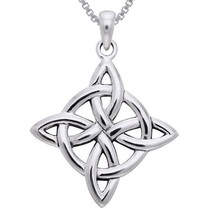 Celtic Lucky Knot Pendant Necklace 14K White Gold Finish 925 Silver 18&quot; Chain - £71.95 GBP