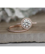2.5Ct Round Cut Cubic Zirconia Halo Wedding Ring Rose Gold-Plated Silver - £77.01 GBP
