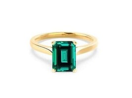 2.20Ct Emerald Cut Natural Emerald Women Wedding Ring Gold Filed Ring US 7 - £64.01 GBP