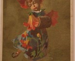 Victorian Trade Card Au Pantheon Young Girl Dancing Gold Background VTC 2 - $4.94