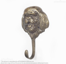 5.62&quot; Solid Brass Shih Tzu Puppy Dog Face Animal Vintage Wall Hook Coat ... - $33.00