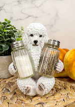 Ebros White French Poodle Puppy Pet Dog Glass Salt And Pepper Shakers Holder Set - £19.97 GBP