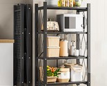 4-Shelf Foldable Storage Shelves With Wheels, Heavy Duty Metal Shelving,... - $118.99