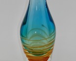 Heavy Art Glass Swirl Art Deco Blue Center 14&quot; Vase - $74.24