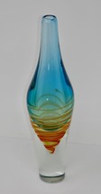 Heavy Art Glass Swirl Art Deco Blue Center 14&quot; Vase - £58.37 GBP