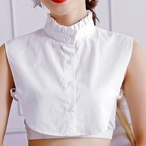 Womens Elegant Wrinkled Ruffles Fake Stand Collar Basic Layering Pure White Swea - £28.47 GBP