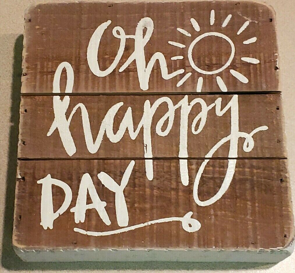 Primitives By Kathy Oh Happy Day 6" x 6" x 1 3/4" Wood Slat Box Sign (NEW) - £11.69 GBP