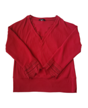 Trendy Queen Red V Neck Polyester Long Sleeve Shirt With Crochet Accents Medium - £5.42 GBP