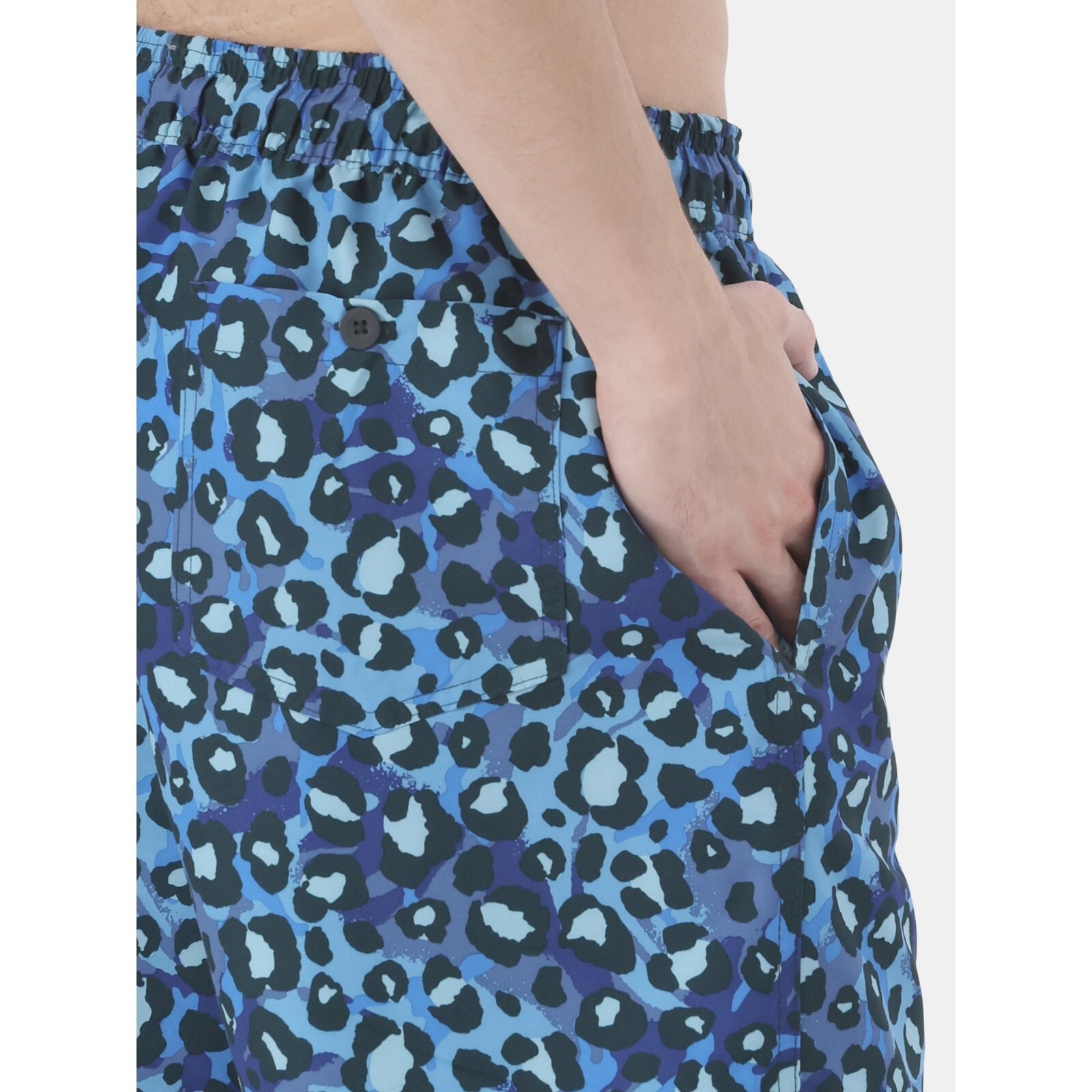 No Boundaries Men's Elastic Waist Swim Trunks 6" Inseam Blue Cheetah 2XL (44-46 Item image 3