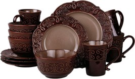 Elama Salia 16 Pc Round Embossed Scalloped Stoneware Dinnerware Set in B... - $74.44