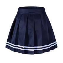 Girl&#39;s High Waist Pleated Mini Skirt Tennis A-line Elastic Shorts Navy White Str - £16.58 GBP