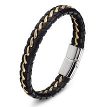 Black 316L Stainless Steel Genuine Leather Bracelet For Women Men Leather Magnet - £16.25 GBP