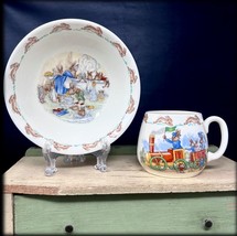 Vintage 2 Piece Bone China Bunnykins Child&#39;s Cup and Bowl Set by Royal D... - $32.90