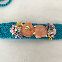 Blue corded rope belt with seashells on front adjustable boho beach wear - $19.75