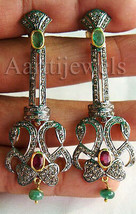 Victorian 2.85ct Rose Cut Diamond Emerald Ruby Women&#39;s Earrings Christmas - £526.65 GBP