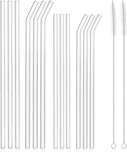 [12 Pcs] Reusable Clear Glass Straws Set - 11&quot; X 10Mm and 9&quot; X 10Mm Shatter - £9.25 GBP