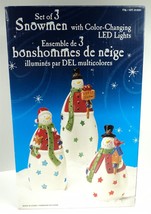 Set of 3 Snowmen w/ Color Changing LED Lights Ceramic Porcelain Christmas Figure - £31.00 GBP