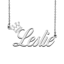 Leslie Name Necklace Tag with Crown for Best Friends Birthday Party Gift - £12.53 GBP