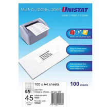 Unistat Laser/Inkjet/Copier Label 100pk - 45/sheet - £45.32 GBP