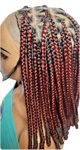 Wrapped Ends Red Braided Wig Big Knotless Box Braids Wig Full Lace Baby ... - $108.90