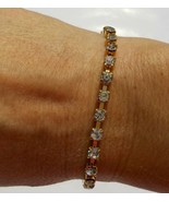 SPARKLY TENNIS BRACELET GOLD TONED CIRCLE WHITE STONES IN SQUARE SETTING... - £15.72 GBP