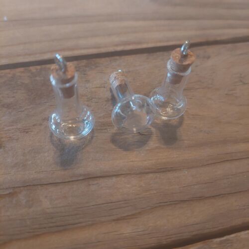 3 Glass Vial Pendants Lot Clear Potion Bottle Charms Apothecary Bottles ... - $6.44