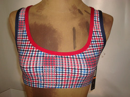 New NWT Womens S Tommy Hilfiger Cropped Bra Top Navy Blue Red White Swim Yoga  - £50.34 GBP