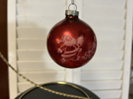 Vintage  Shiny Brite Glass Ornament Stenciled Santa pulling wagon toys d... - £18.33 GBP