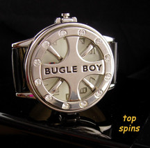 LARGE Spinning hubcap Bugle boy Mens wrist Watch - Bling rhinestones hip hop jew - £153.33 GBP