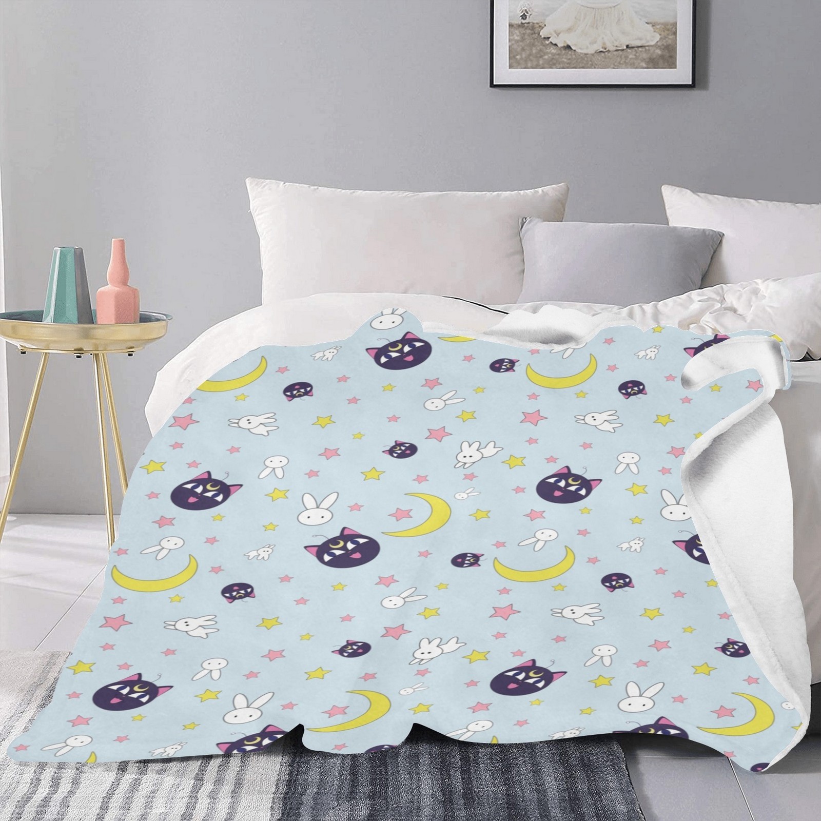 Luna Cat Bunny Moon Ultra-Soft Micro Fleece Blanket (Thick) - $31.00 - $46.00