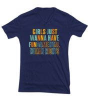 Inspirational TShirt Girls Just Want To Have Fun Color Navy-V-Tee  - £18.34 GBP
