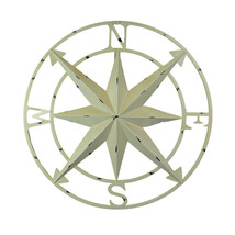 Antiqued White Indoor Outdoor Metal Compass Rose Wall Sculpture 20.5 Inch - £31.27 GBP
