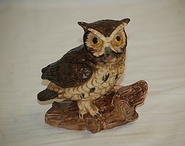 Vintage Bisque Horned Owl on Log Bird Figurine Curio Cabinet Shelf Decr c - $19.79