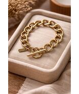 Monet Gold Tone Toggle Bracelet Chunky Link Classic Vintage Style 8” - $22.50
