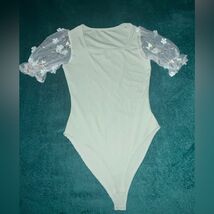 Sage green Sheer Puffer Sleeve Bodysuit - $111.36 MXN