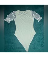 Sage green Sheer Puffer Sleeve Bodysuit - $6.00