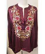 Johnny Was Floral Embroidered Blouse Sz-XL Wine - £135.45 GBP