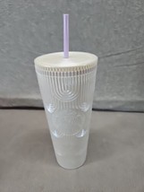 NEW Starbucks 2023 Spring White Pearl Mermaid Scales Cold Cup Tumbler 24oz T3 - £12.46 GBP