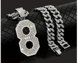 Baseball Silver Plated Large Iced CZ Number Pendant Cuban Chain 18&quot; Neck... - $22.76