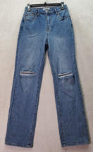 RSQ Mom Jeans Womens 25 Blue Denim Medium Wash Ribbed Cotton Pockets Flat Front - $21.17